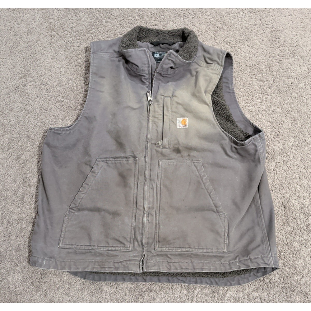 Carhartt Washed Duck Fleece-Lined Vest Gray Model DV4277-M Size Large Fast Ship